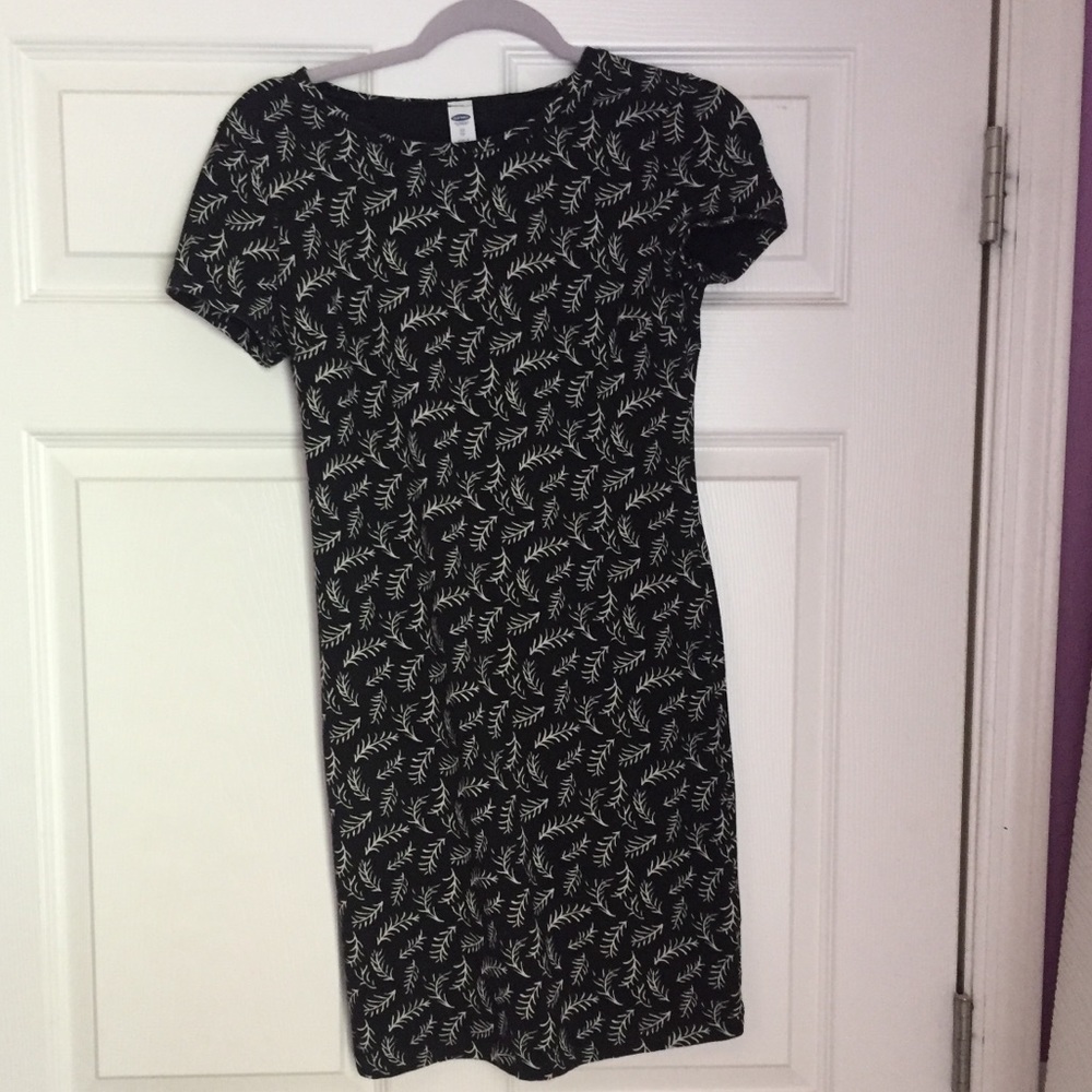 Black dress with white leaf design